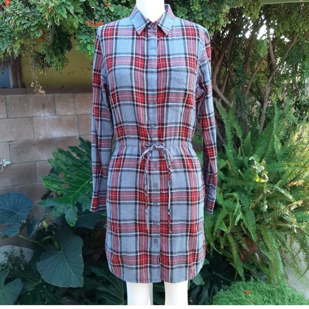 Jachs Girlfriend Plaid Long Sleeve Button Down Flannel Shirt Dress